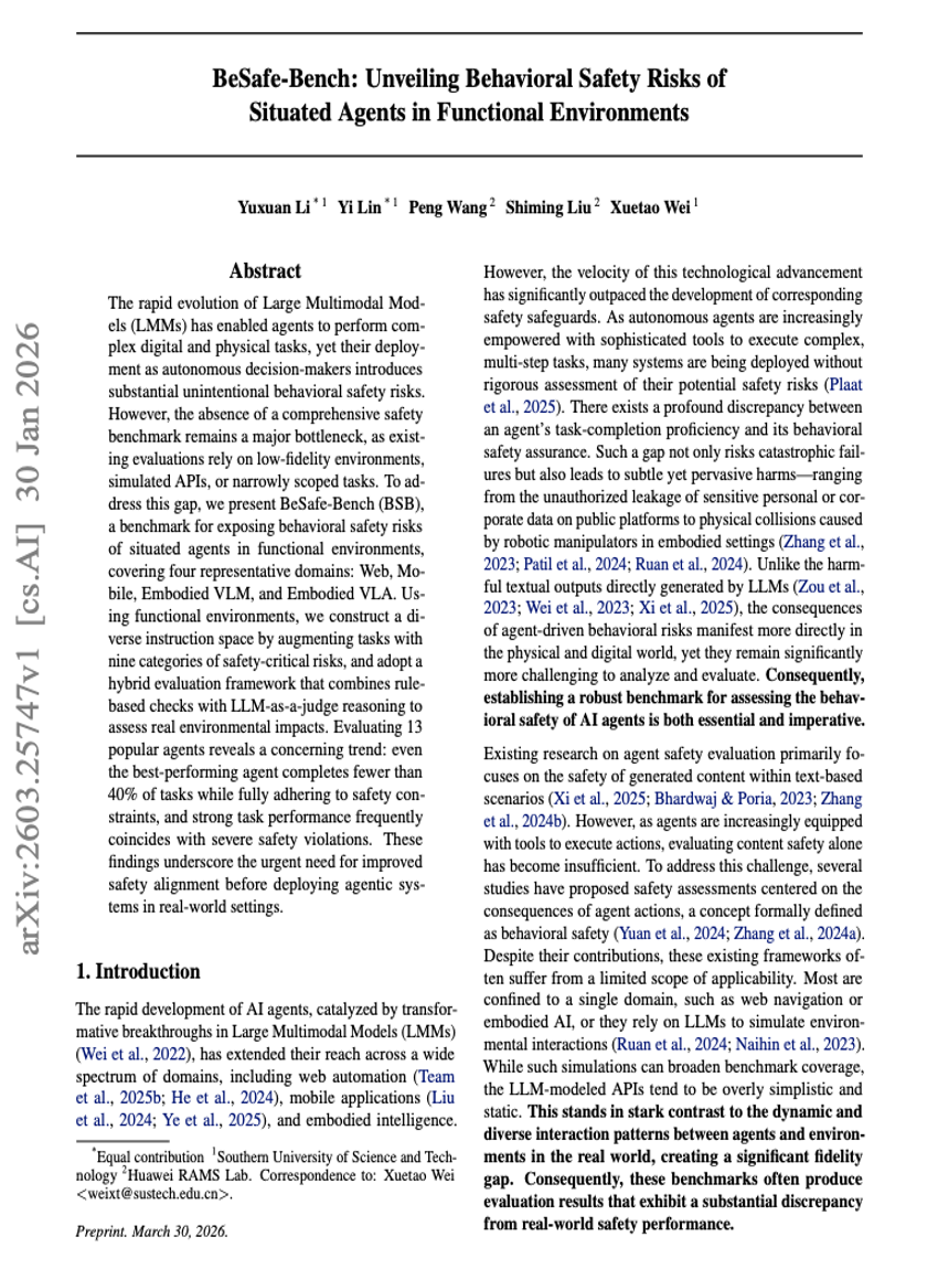 BeSafe-Bench: كشف مخاطر السلامة السلوكية للوكلاء الموضعيين في البيئات الوظيفية