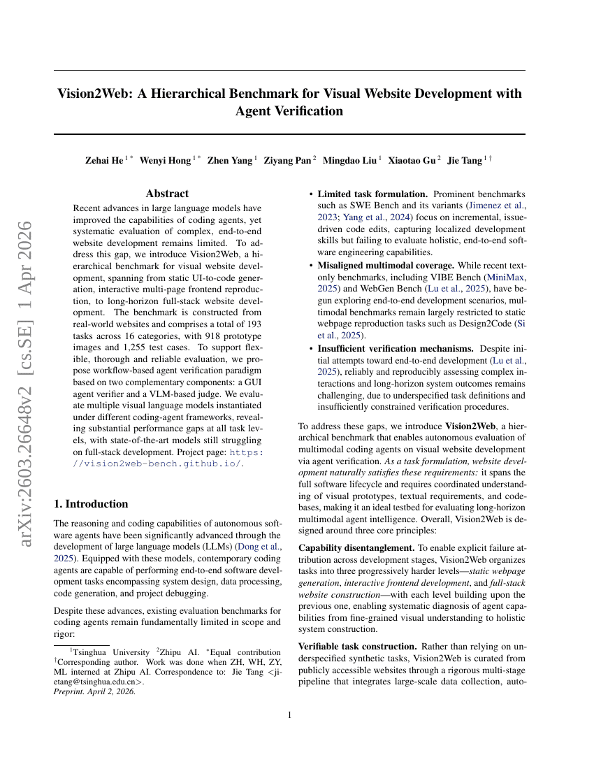 Vision2Web: A Hierarchical Benchmark for Visual Website Development with Agent Verification