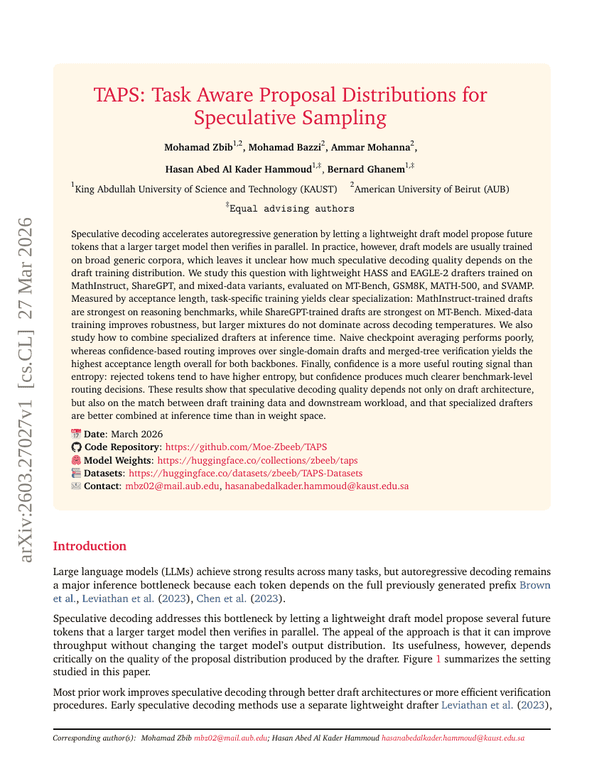 TAPS：面向推测采样的任务感知提议分布