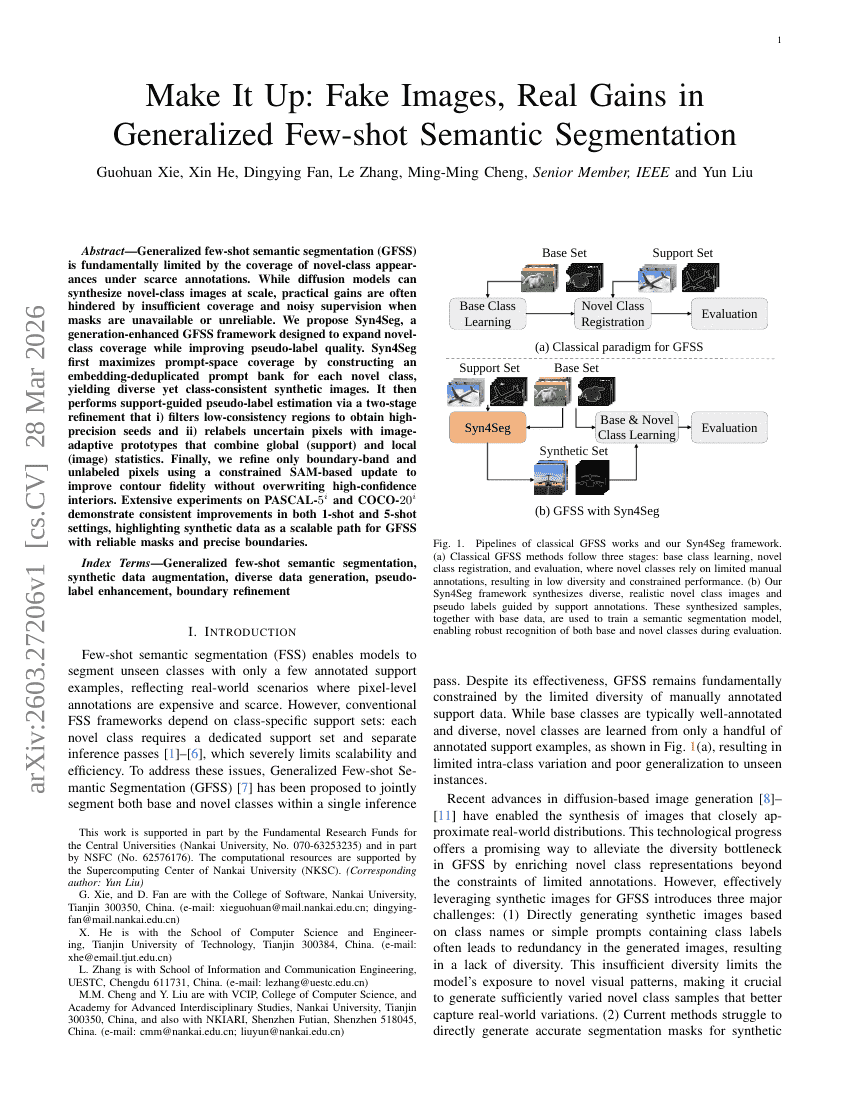 Make It Up: Fake Images, Real Gains in Generalized Few-shot Semantic Segmentation