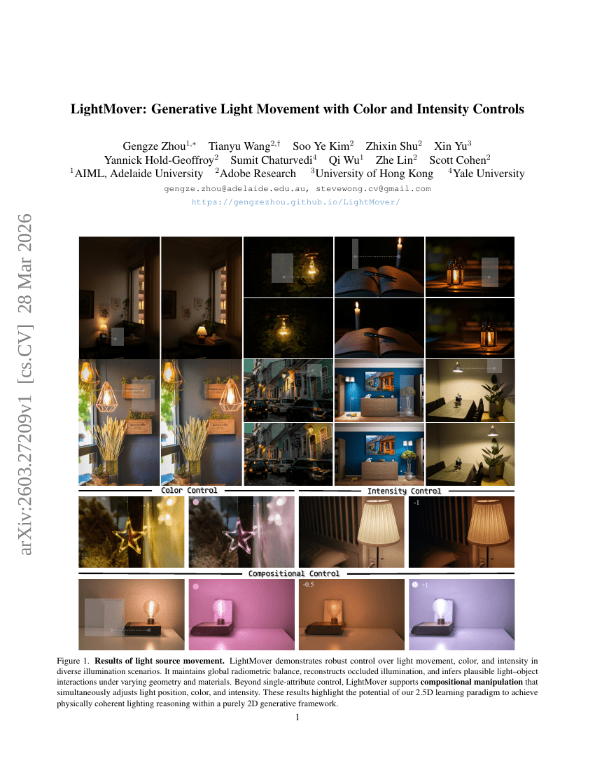 LightMover: Generative Light Movement with Color and Intensity Controls