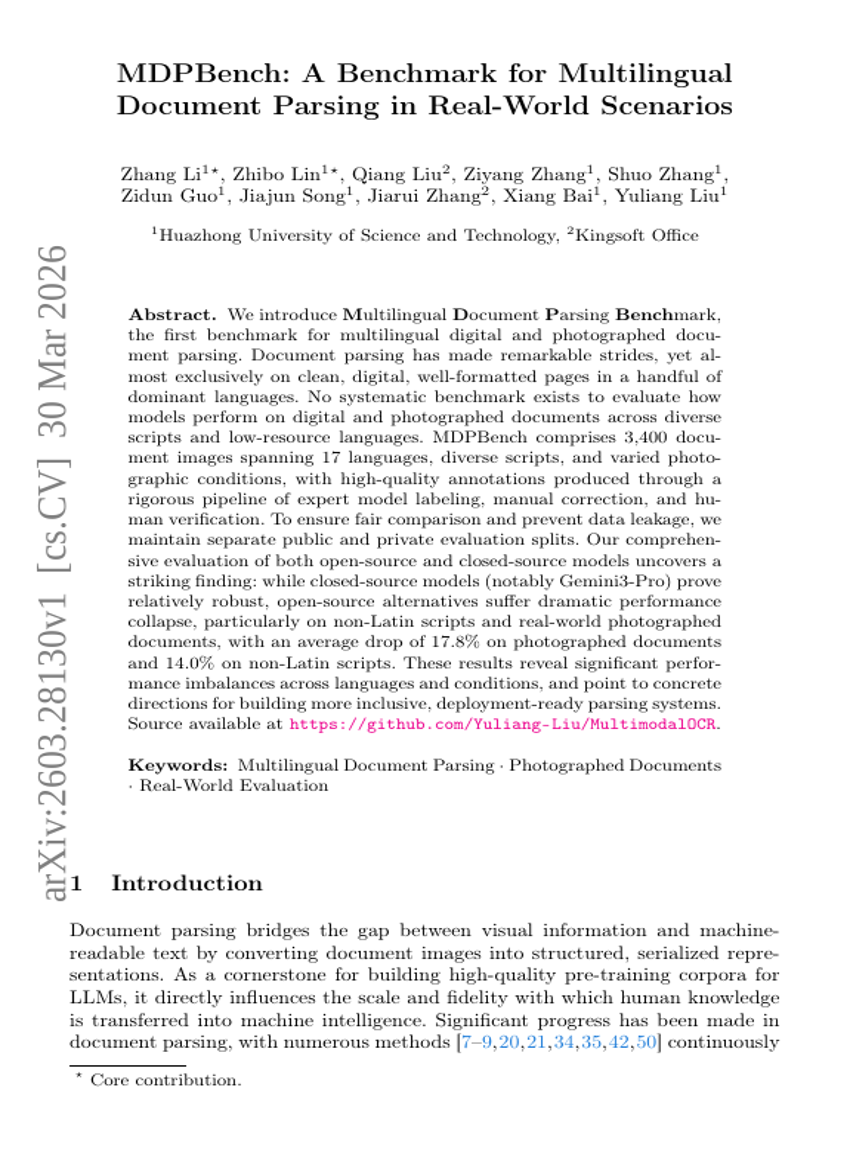 MDPBench: A Benchmark for Multilingual Document Parsing in Real-World Scenarios