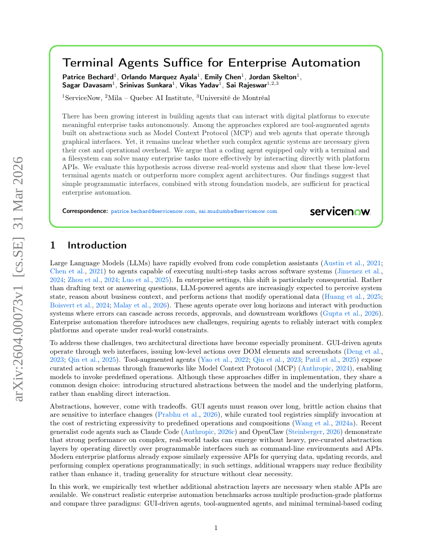 Terminal Agents Suffice for Enterprise Automation