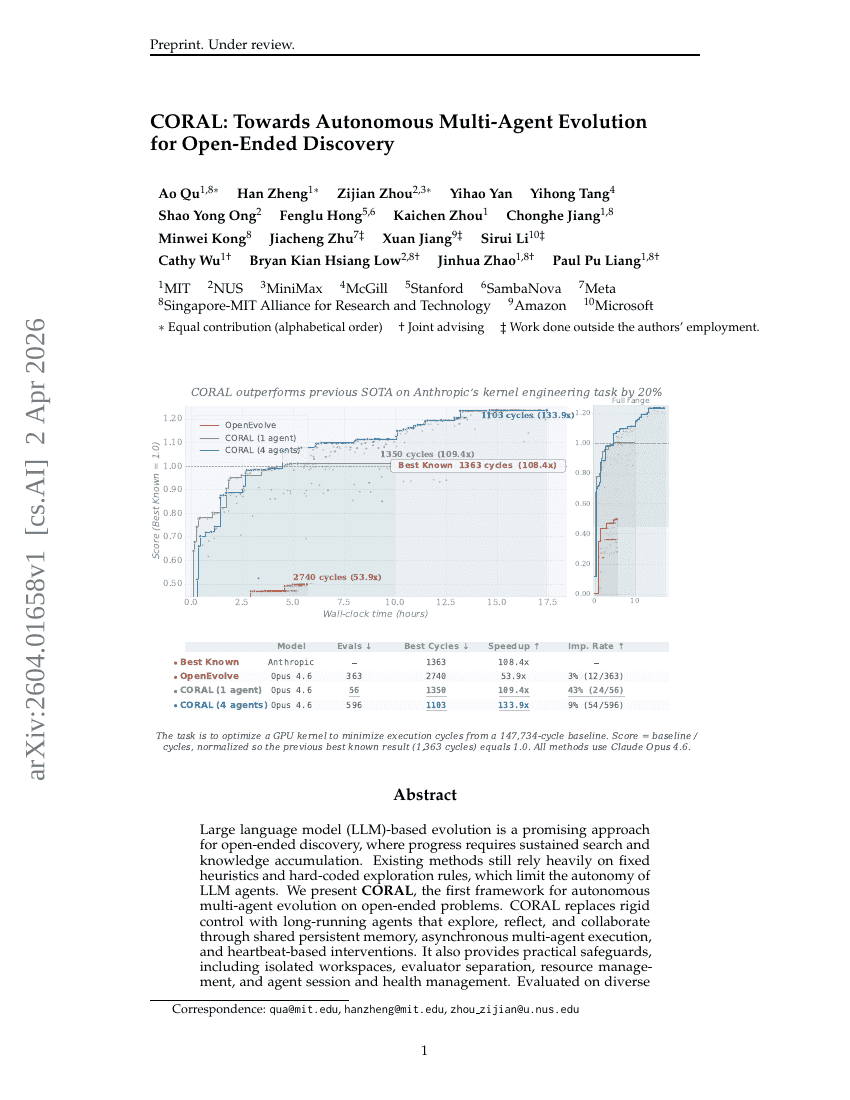 CORAL: Towards Autonomous Multi-Agent Evolution for Open-Ended Discovery