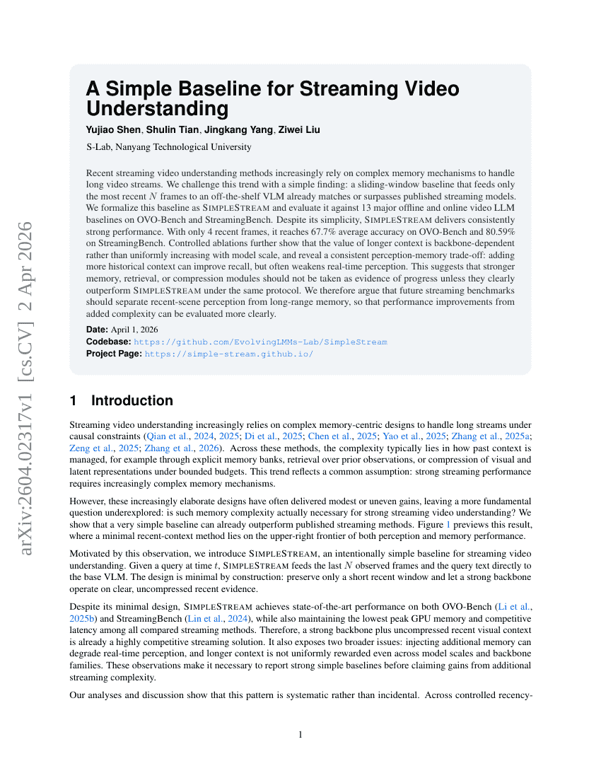 A Simple Baseline for Streaming Video Understanding