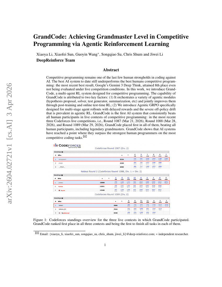 GrandCode: Erreichen des Grandmaster-Levels im Competitive Programming mittels Agentic Reinforcement Learning