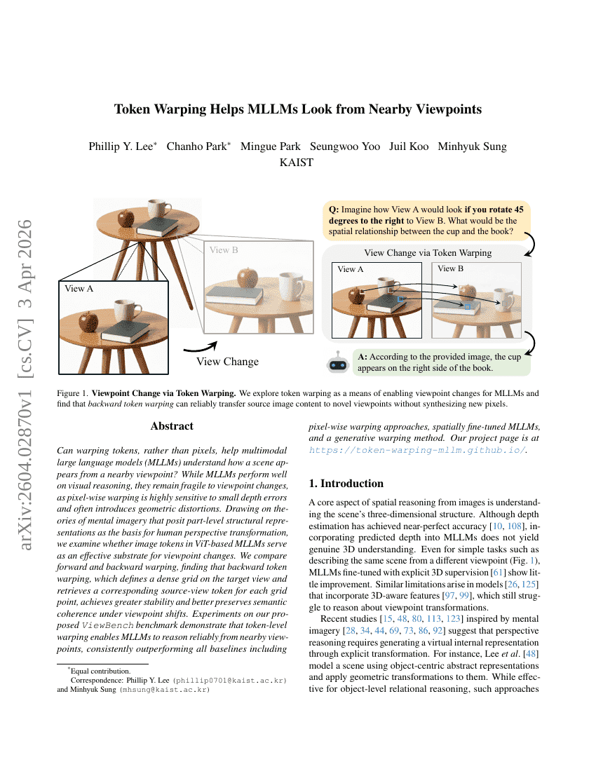 Token Warping Helps MLLMs Look from Nearby Viewpoints
