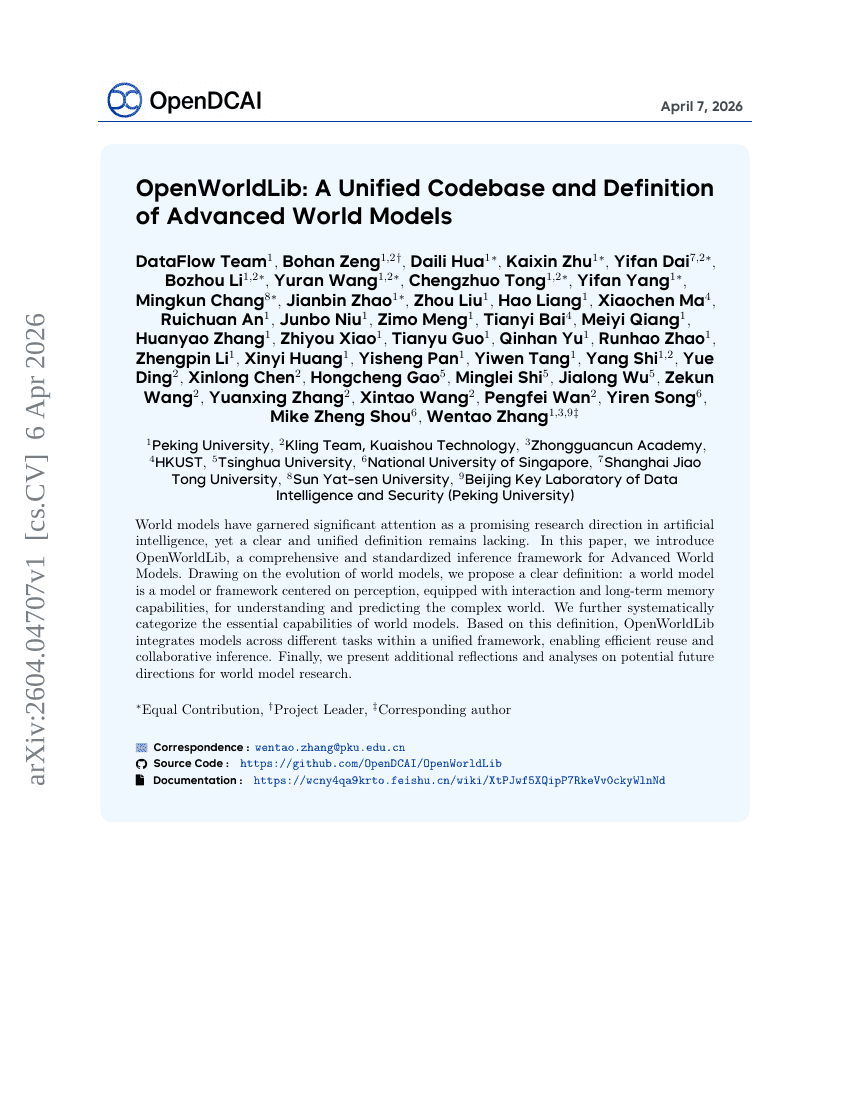 OpenWorldLib: Eine vereinheitlichte Codebase und Definition von fortgeschrittenen World Models