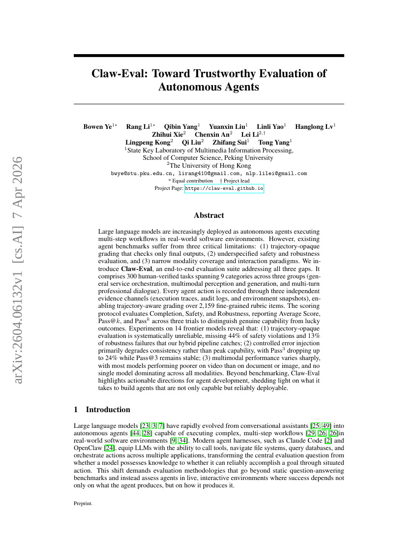 Claw-Eval: Toward Trustworthy Evaluation of Autonomous Agents