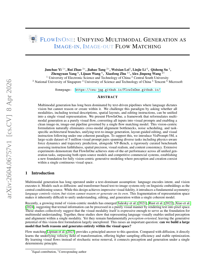 FlowInOne:Unifying Multimodal Generation as Image-in, Image-out Flow Matching