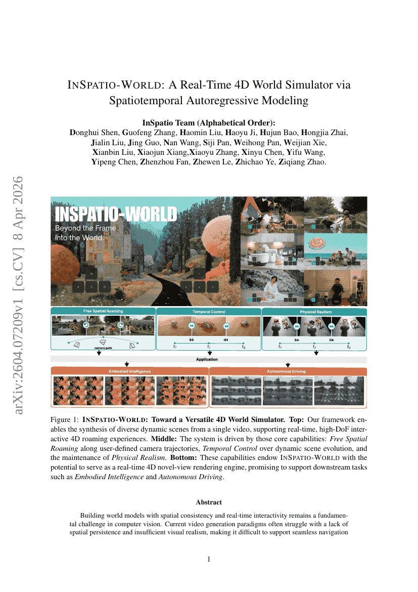 INSPATIO-WORLD: A Real-Time 4D World Simulator via Spatiotemporal Autoregressive Modeling