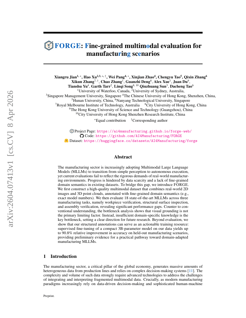 FORGE:Fine-grained Multimodal Evaluation for Manufacturing Scenarios