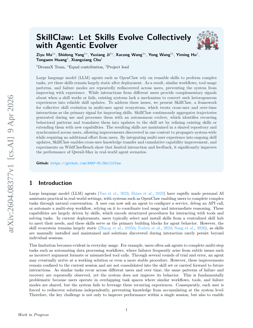 SkillClaw: Let Skills Evolve Collectively with Agentic Evolver