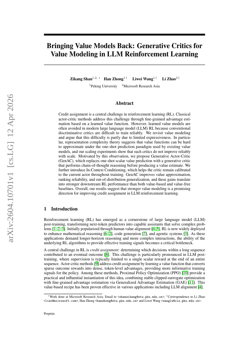 Bringing Value Models Back: Generative Critics for Value Modeling in LLM Reinforcement Learning