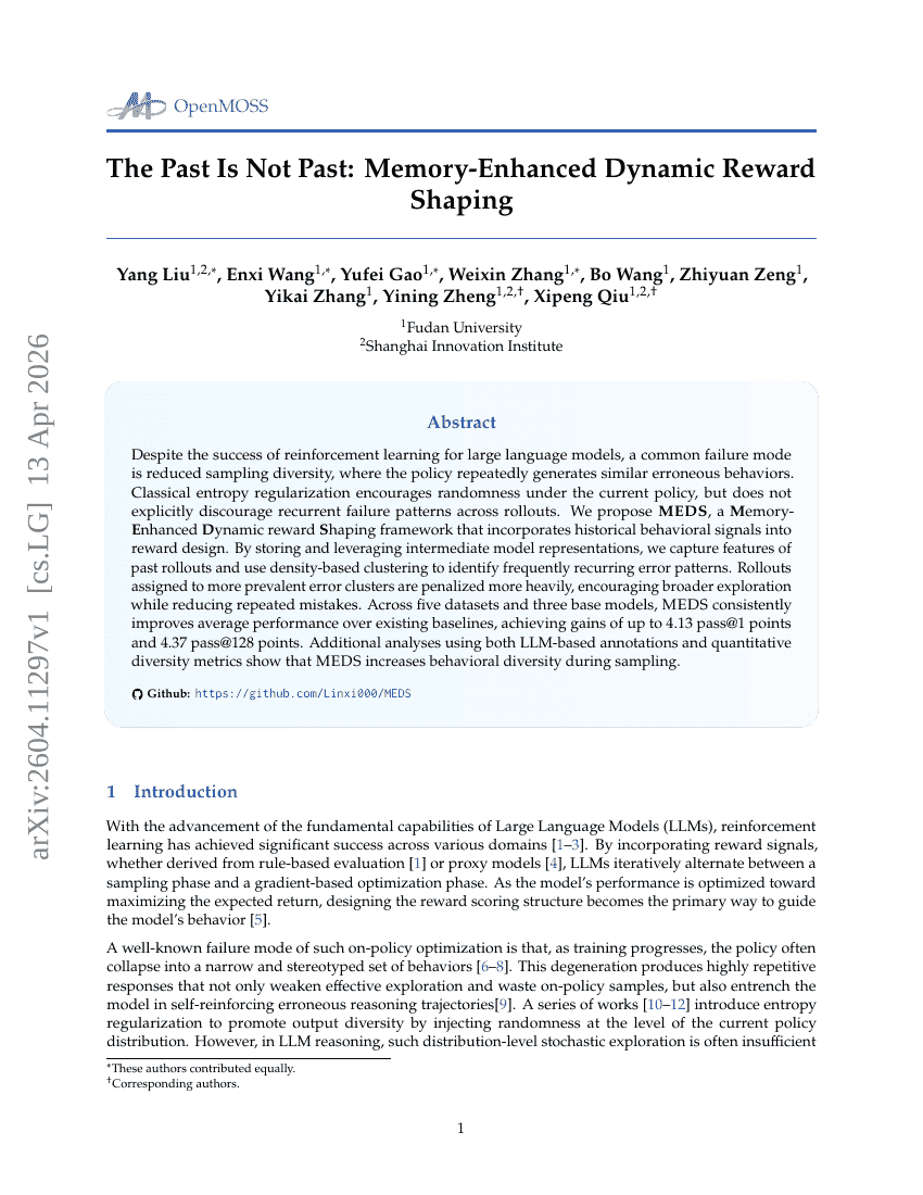 The Past Is Not Past: Memory-Enhanced Dynamic Reward Shaping