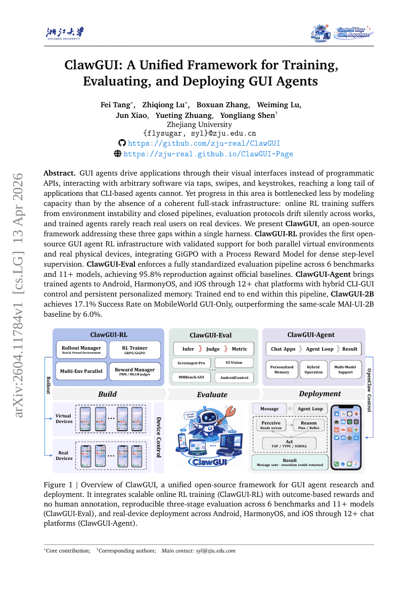 ClawGUI: A Unified Framework for Training, Evaluating, and Deploying GUI Agents