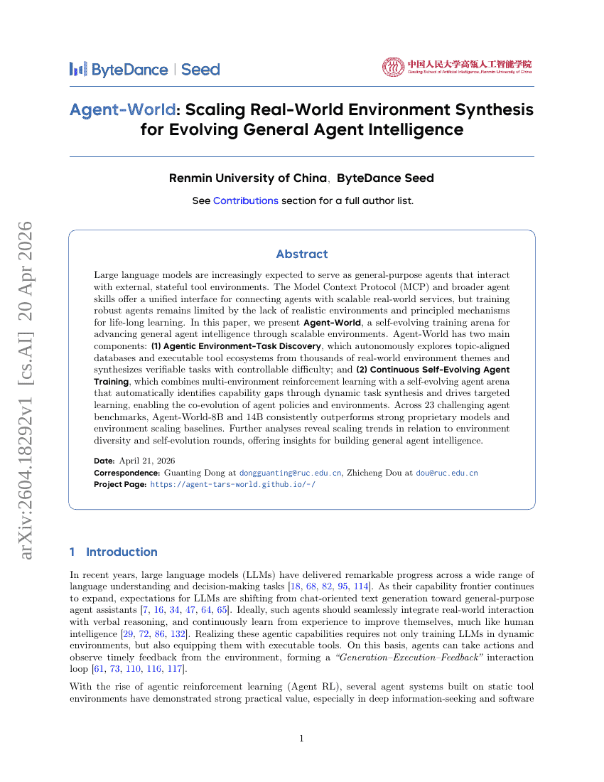 Agent-World: Scaling Real-World Environment Synthesis for Evolving General Agent Intelligence