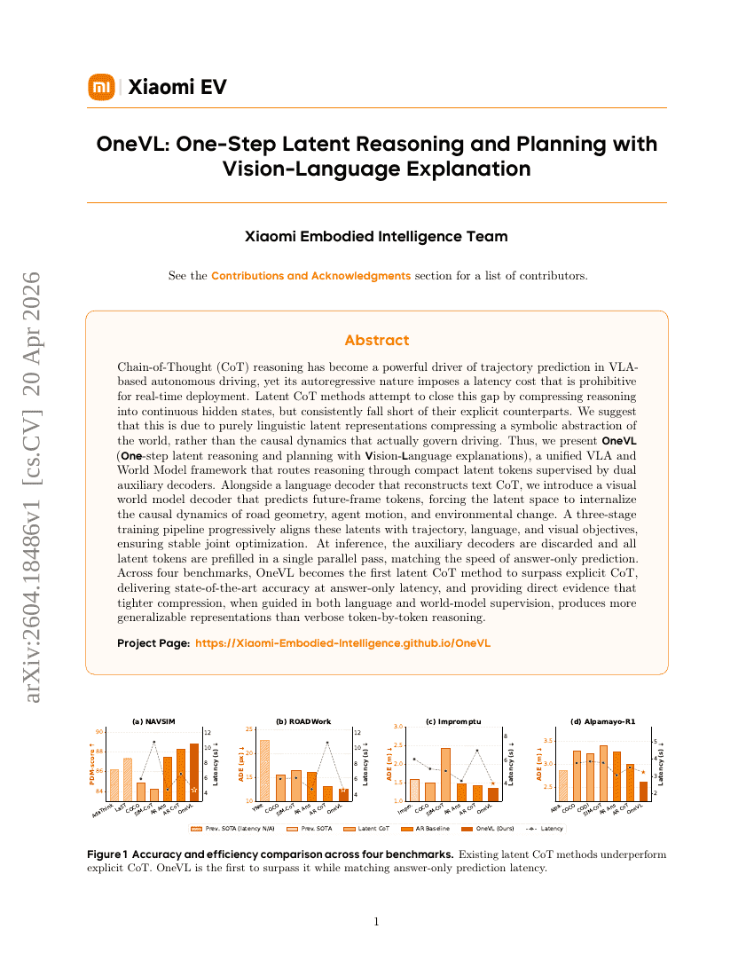 OneVL: One-Step Latent Reasoning and Planning with Vision-Language Explanation