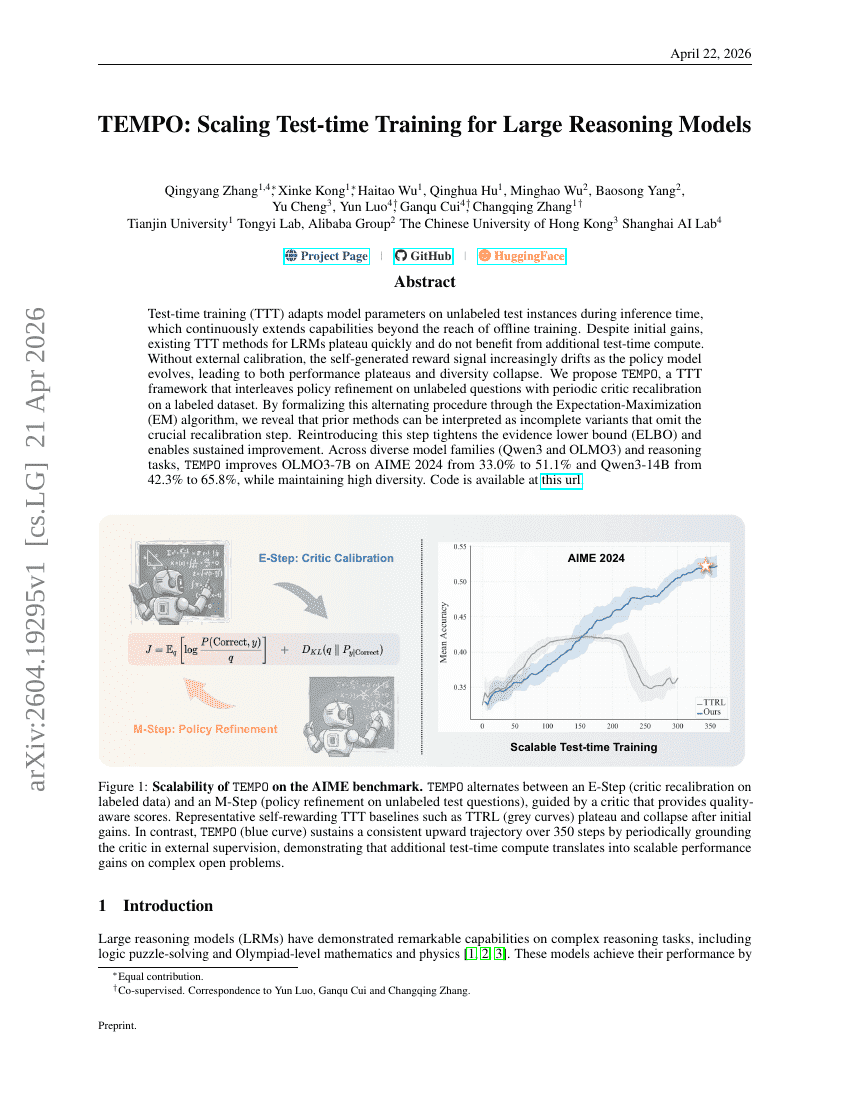 TEMPO: Scaling Test-time Training for Large Reasoning Models