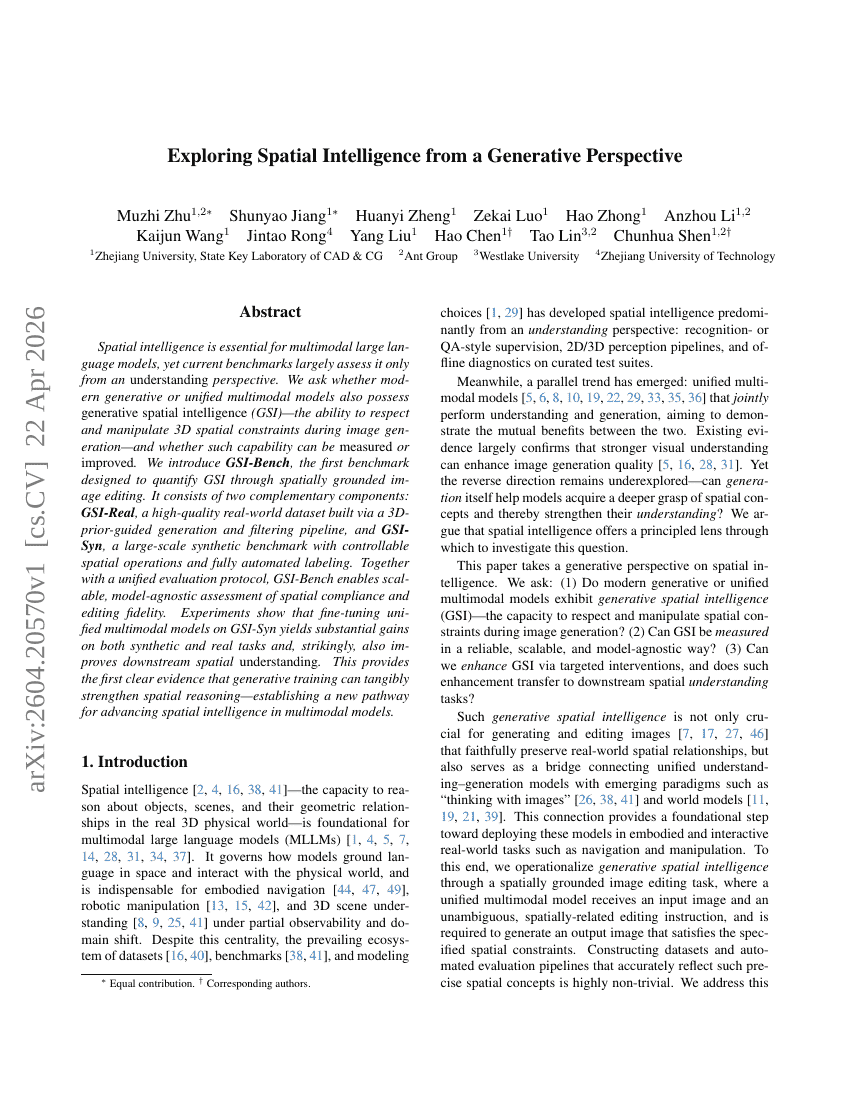 Exploring Spatial Intelligence from a Generative Perspective