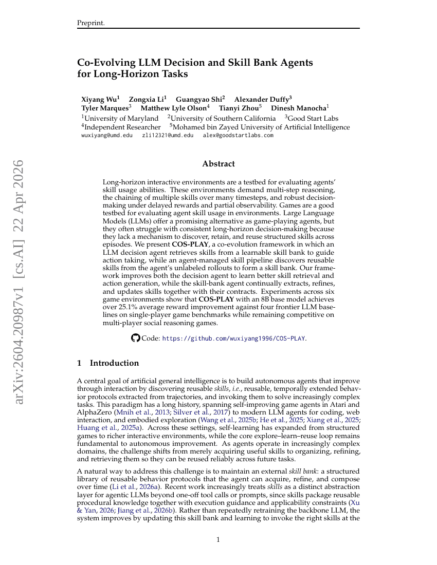 Co-Evolving LLM Decision and Skill Bank Agents for Long-Horizon Tasks