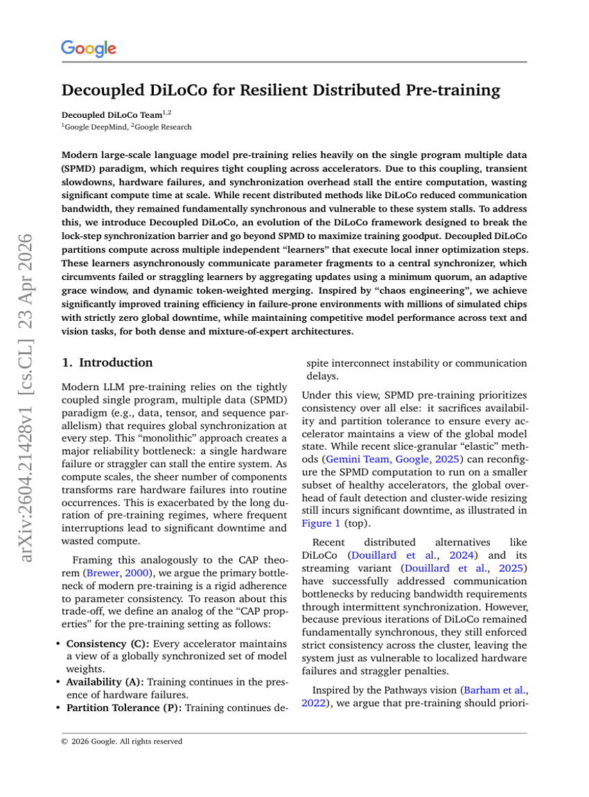 Decoupled DiLoCo for Resilient Distributed Pre-training