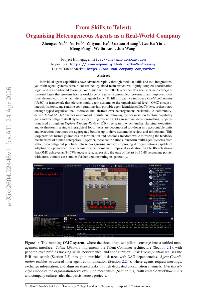 From Skills to Talent: Organising Heterogeneous Agents as a Real-World Company