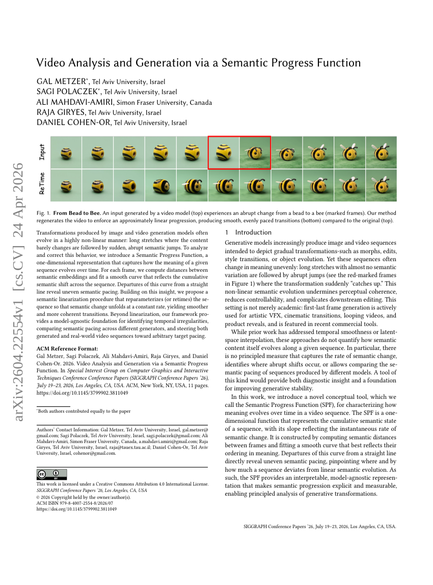 Video Analysis and Generation via a Semantic Progress Function