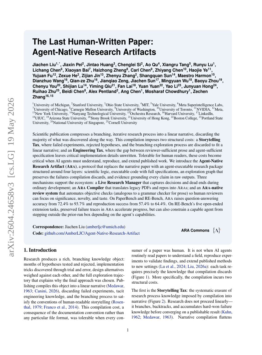 The Last Human-Written Paper: Agent-Native Research Artifacts