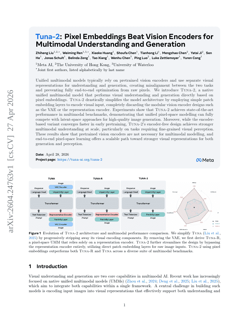 Tuna-2: Pixel Embeddings Beat Vision Encoders for Multimodal Understanding and Generation