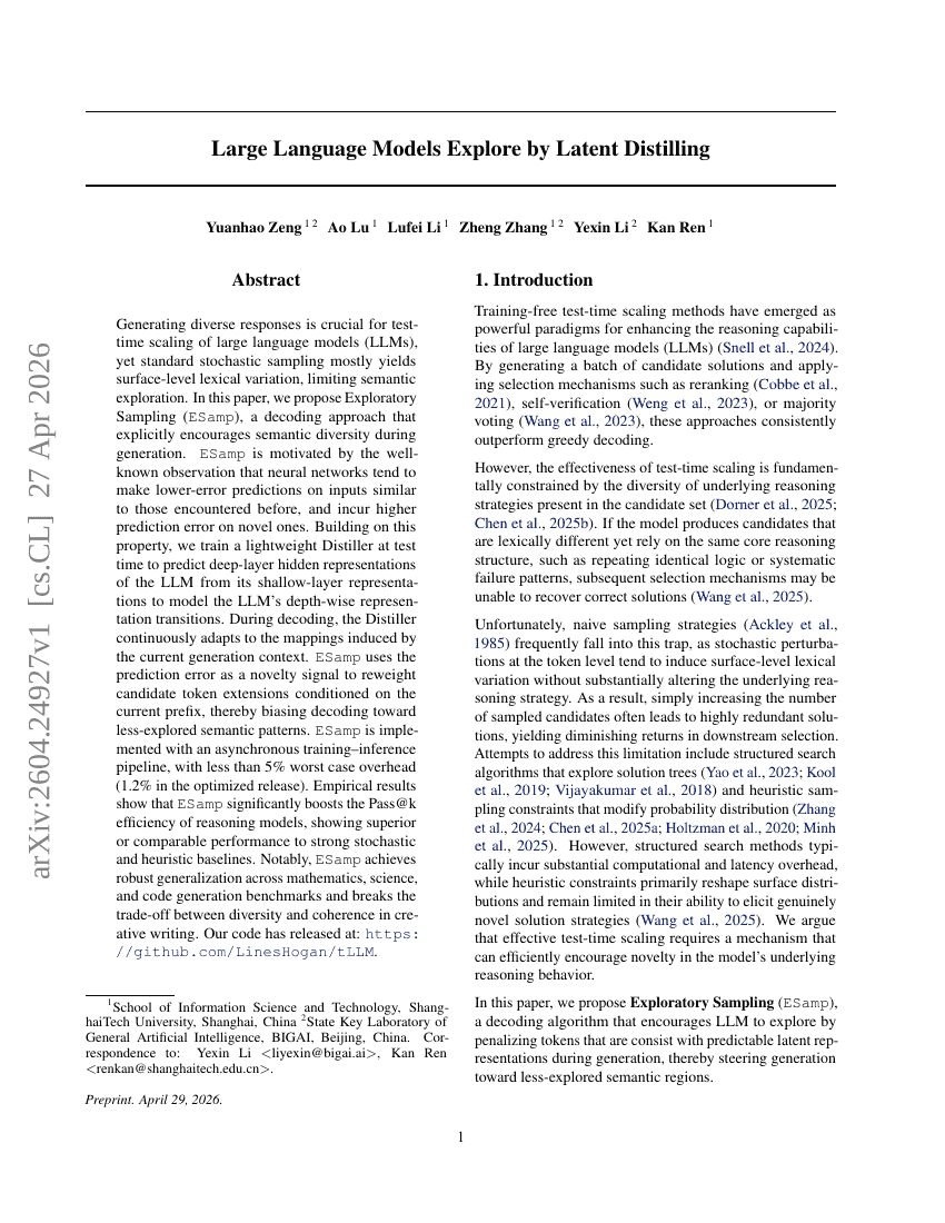 Large Language Models Explore by Latent Distilling
