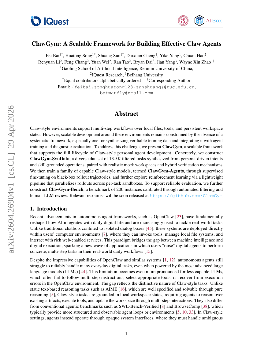ClawGym: A Scalable Framework for Building Effective Claw Agents
