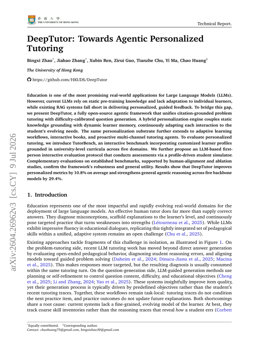 DeepTutor: Towards Agentic Personalized Tutoring