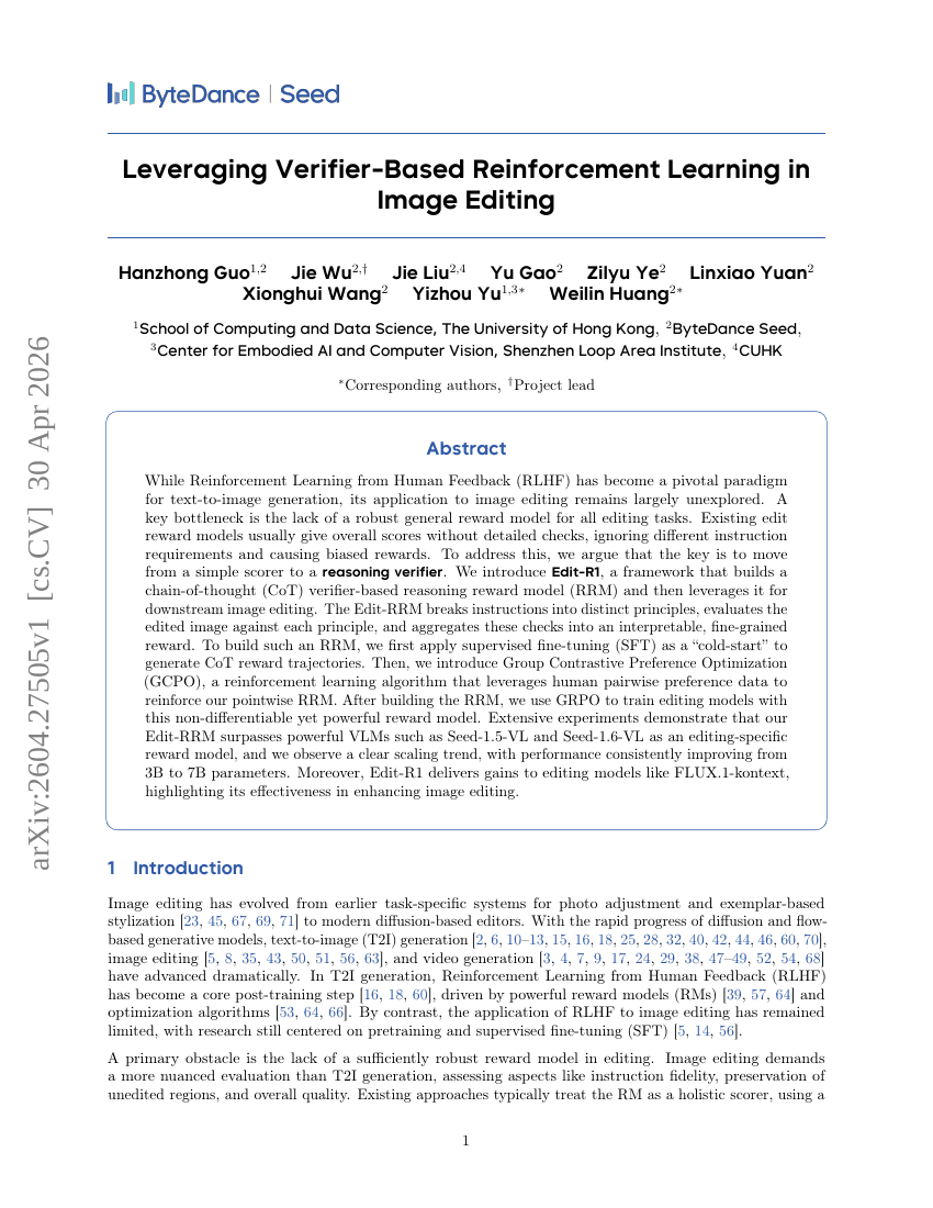 Leveraging Verifier-Based Reinforcement Learning in Image Editing