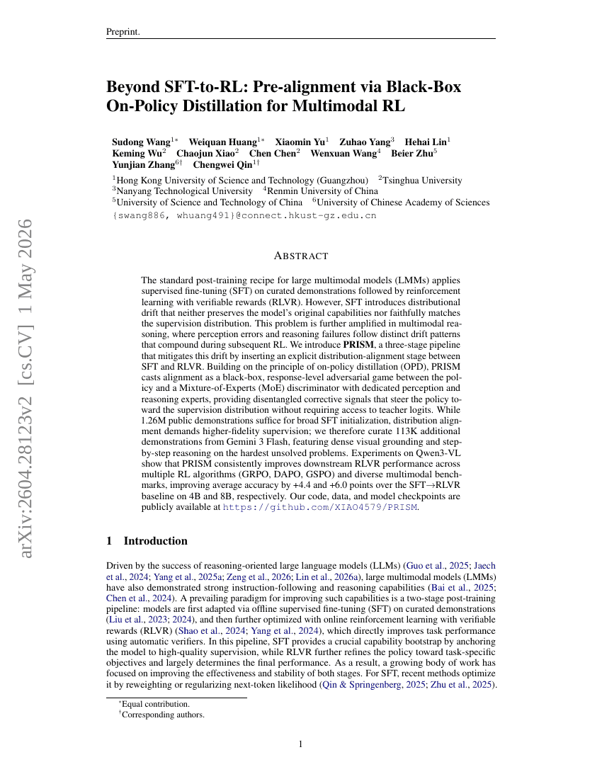 PRISM: Pre-alignment via Black-box On-policy Distillation for Multimodal Reinforcement Learning