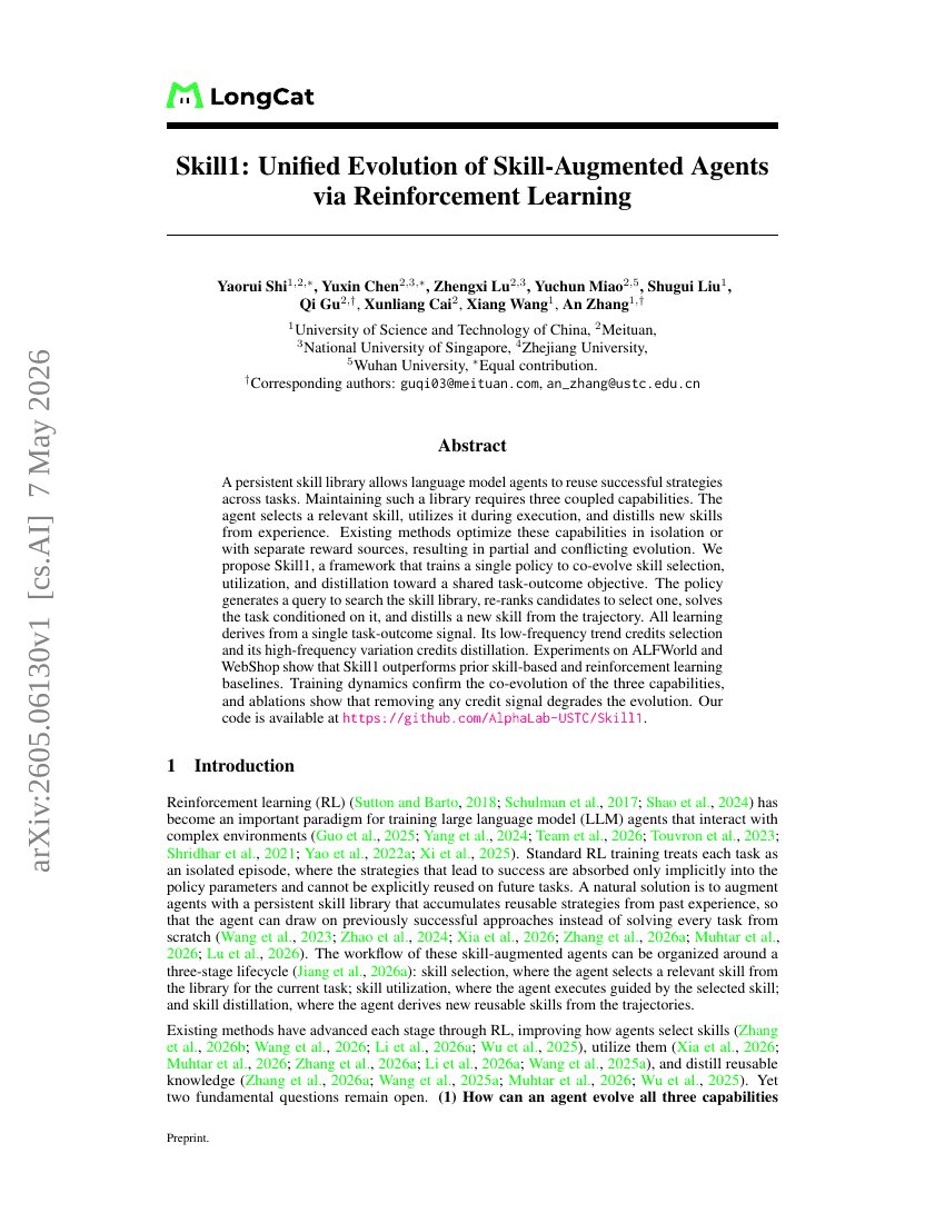 Skill1: Unified Evolution of Skill-Augmented Agents via Reinforcement Learning