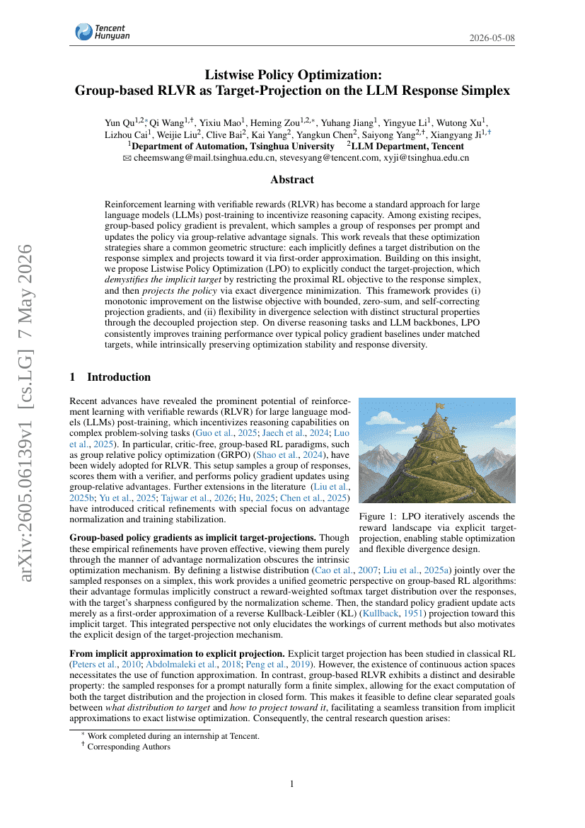 Listwise Policy Optimization: Group-based RLVR as Target-Projection on the LLM Response Simplex