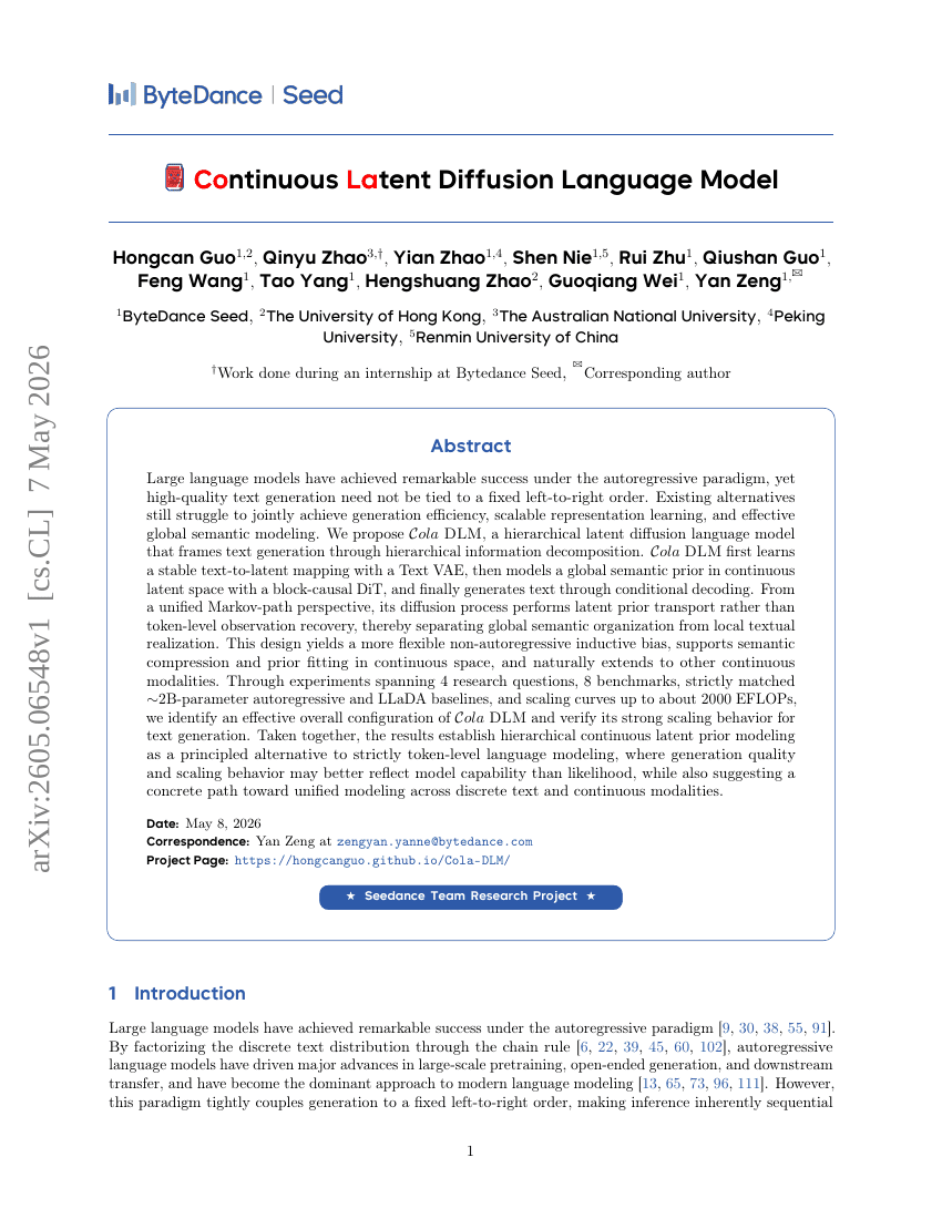 Continuous Latent Diffusion Language Model