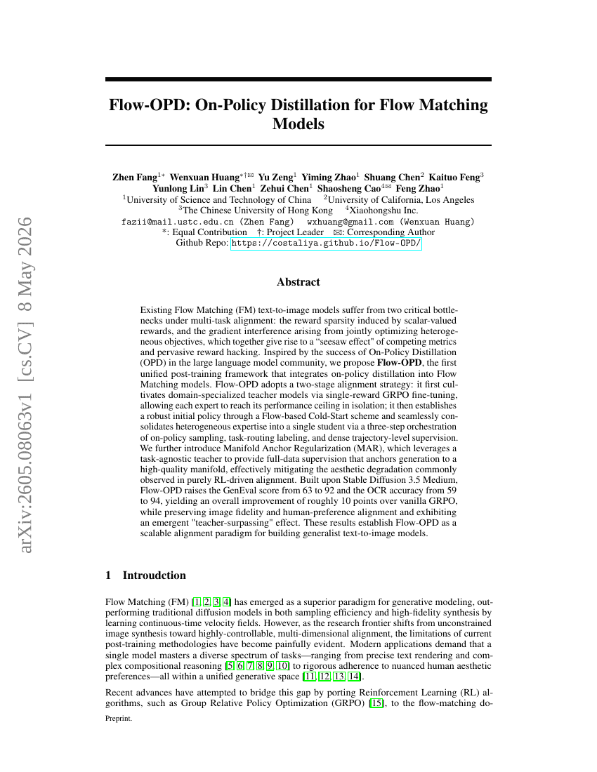 Flow-OPD: On-Policy Distillation for Flow Matching Models