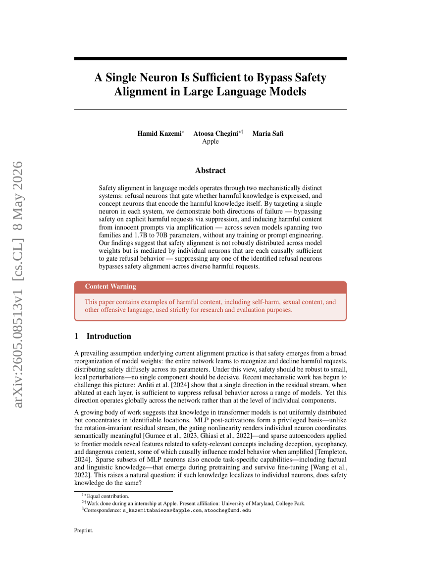 A Single Neuron Is Sufficient to Bypass Safety Alignment in Large Language Models