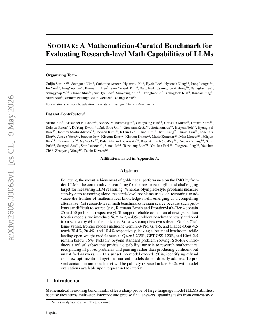 Soohak: A Mathematician-Curated Benchmark for Evaluating Research-level Math Capabilities of LLMs