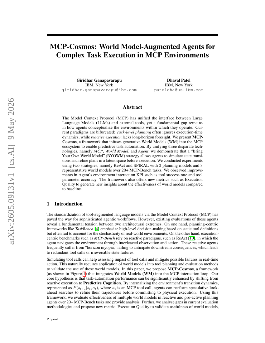 MCP-Cosmos: وكلاء معززون بنموذج عالمي لتنفيذ المهام المعقدة في بيئات MCP