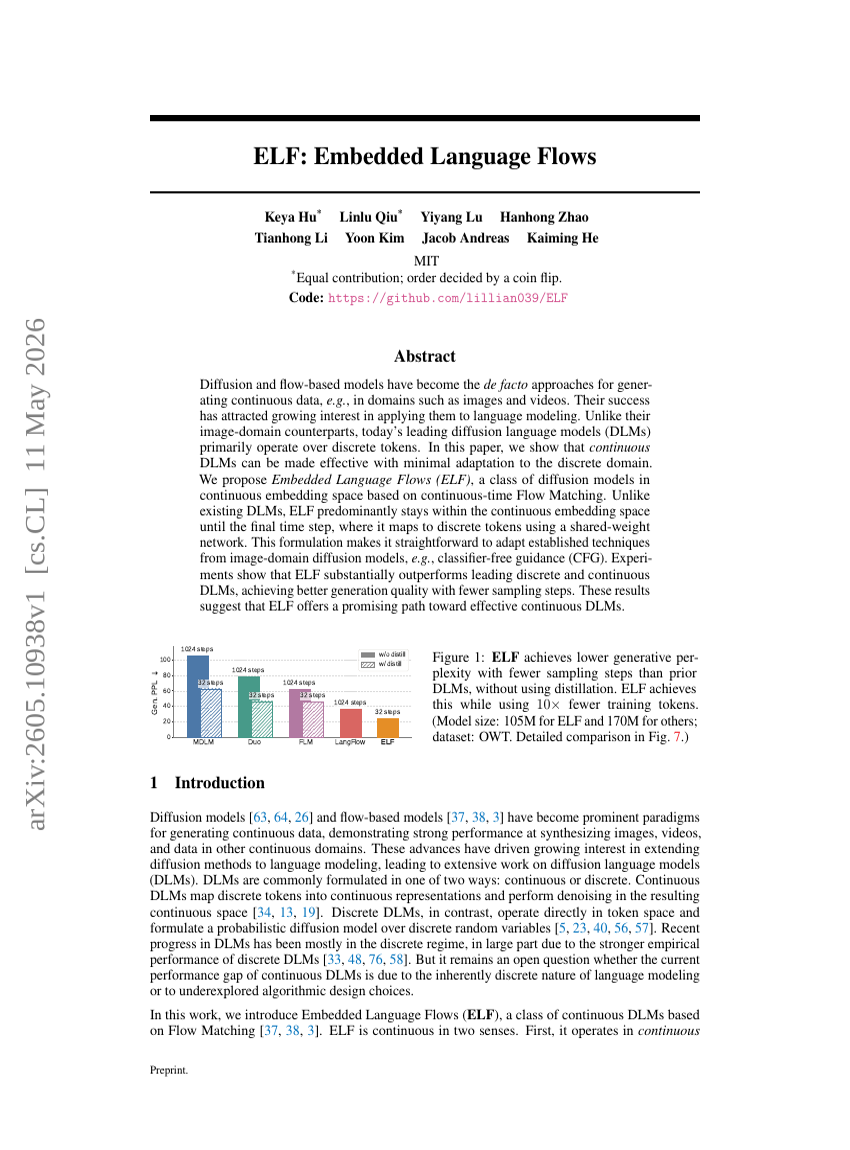 ELF: Embedded Language Flows