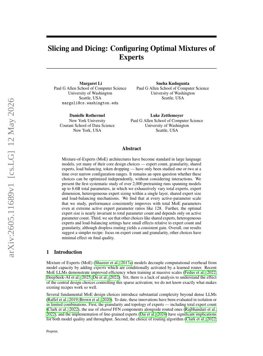 Slicing and Dicing: Configuring Optimal Mixtures of Experts
