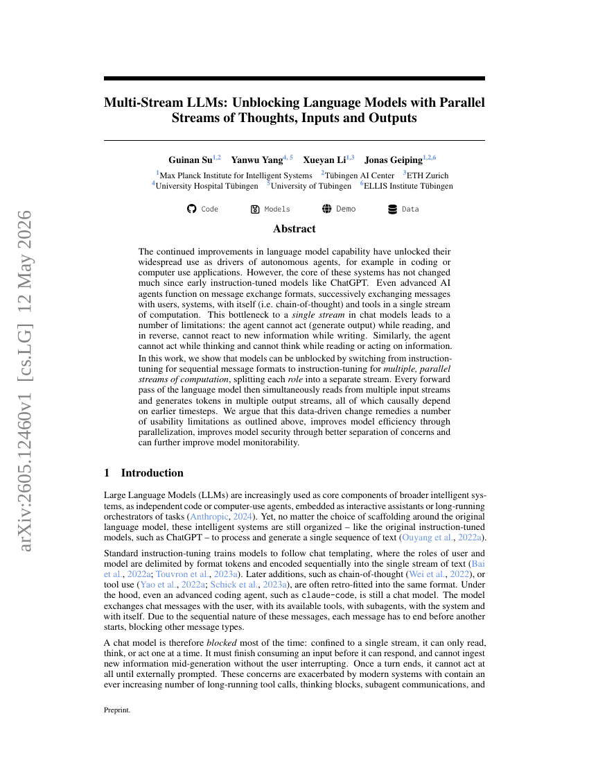 Multi-Stream LLMs: Unblocking Language Models with Parallel Streams of Thoughts, Inputs and Outputs
