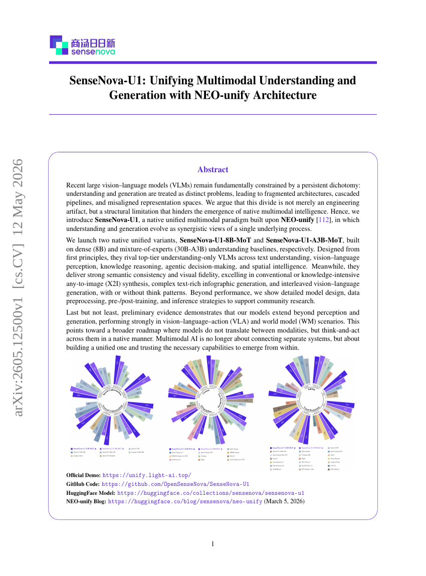 SenseNova-U1: Unifying Multimodal Understanding and Generation with NEO-unify Architecture