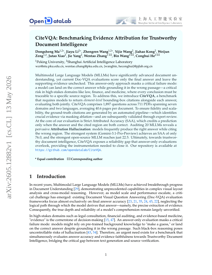 CiteVQA: Benchmarking Evidence Attribution for Trustworthy Document Intelligence