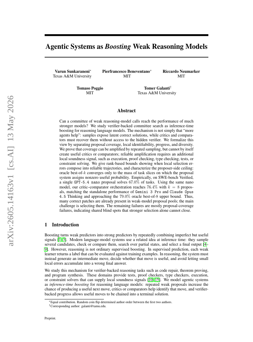 Agentic Systems as Boosting Weak Reasoning Models