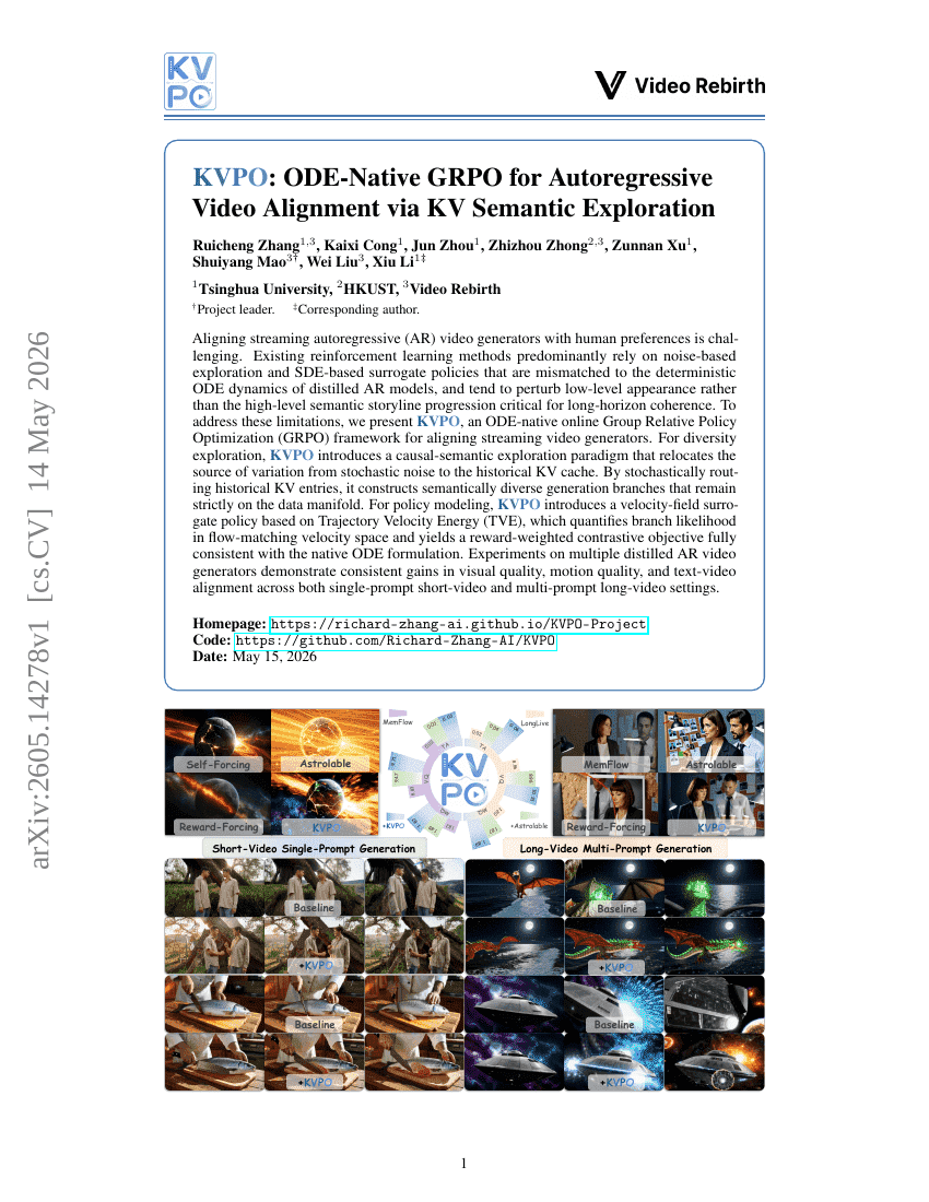 KVPO: ODE-Native GRPO for Autoregressive Video Alignment via KV Semantic Exploration