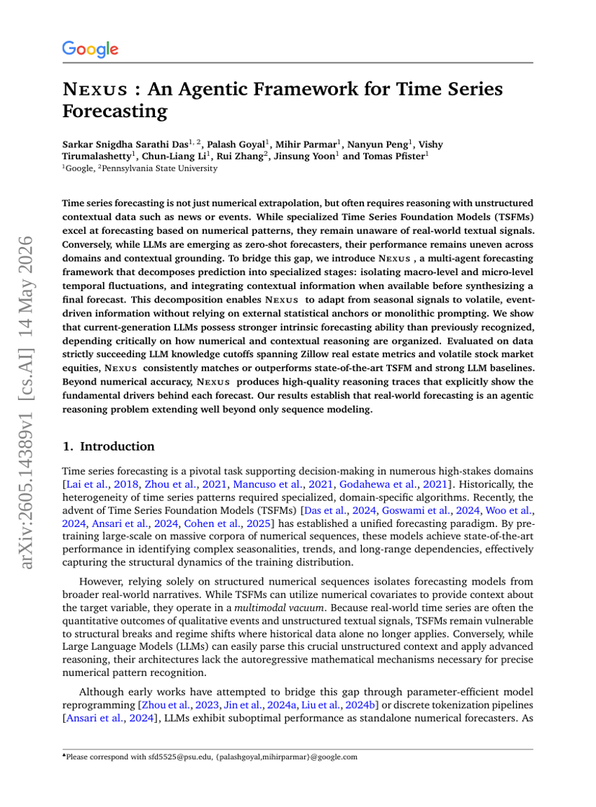 NEXUS: An Agentic Framework for Time Series Forecasting